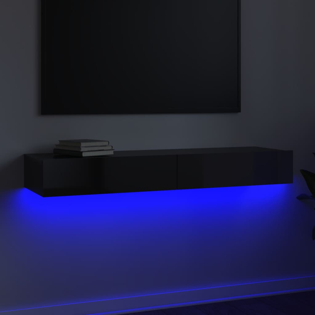 vidaXL TV Cabinet with LED Lights High Gloss Grey 120x35x15.5 cm