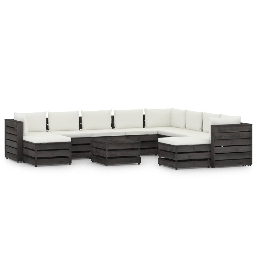 vidaXL 11 Piece Garden Lounge Set with Cushions Grey Impregnated Wood