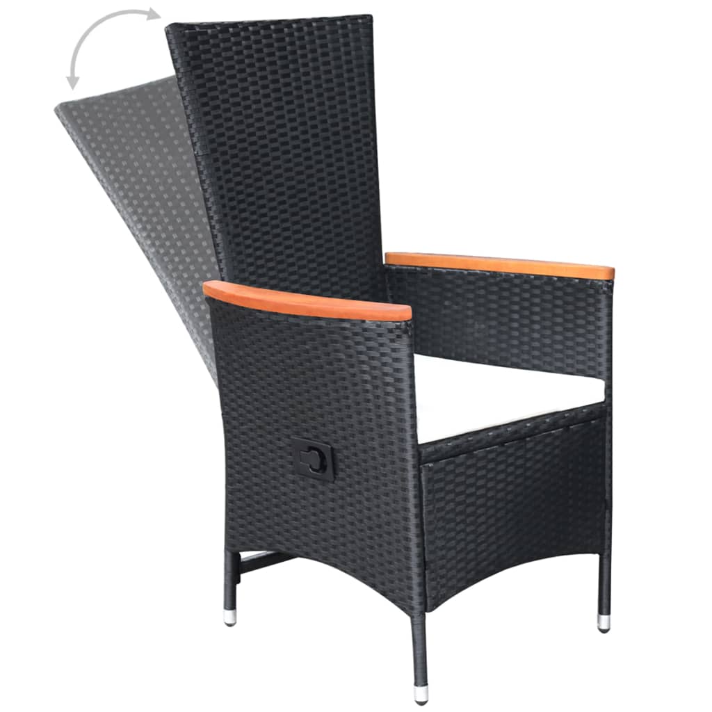 vidaXL Reclining Garden Chairs 2 pcs with Cushions Poly Rattan Black
