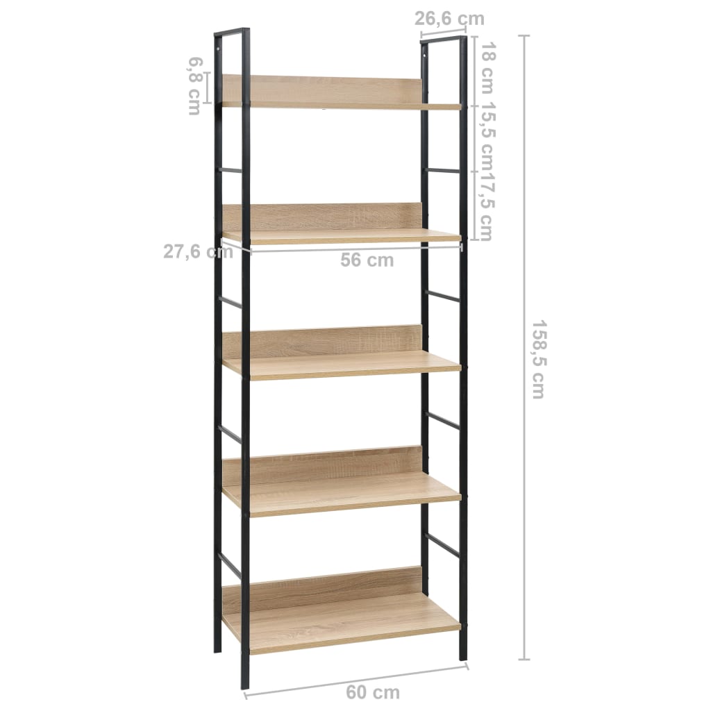 vidaXL 5-Layer Book Shelf Oak 60x27.6x158.5 cm Engineered Wood