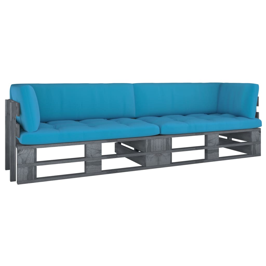 vidaXL 2-Seater Pallet Sofa with Cushions Grey Impregnated Pinewood