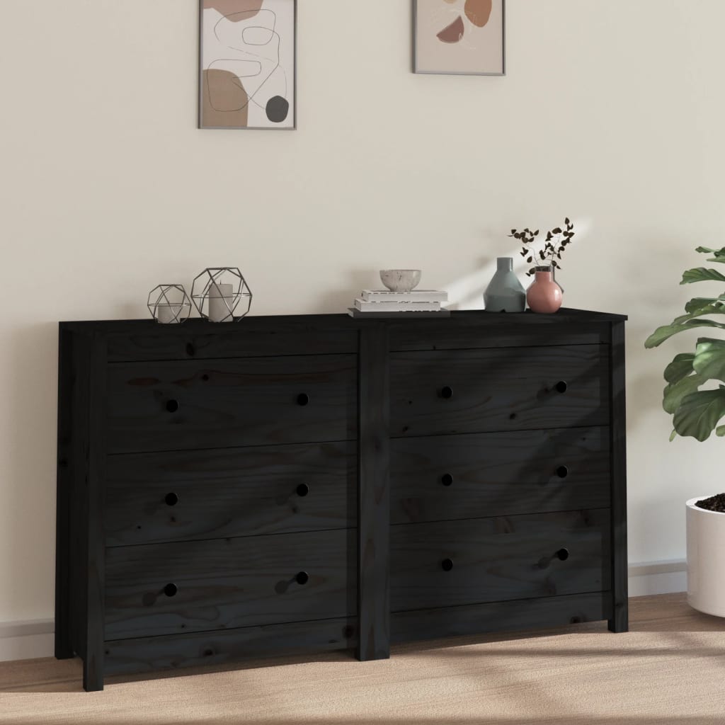 vidaXL Sideboard Black 140x35x80 cm Solid Wood Pine