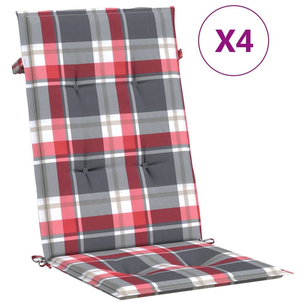 vidaXL Garden Highback Chair Cushions 4 pcs Red Check Pattern 120x50x3 cm Fabric
