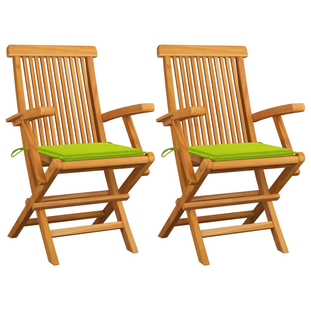 vidaXL Garden Chairs with Bright Green Cushions 2 pcs Solid Teak Wood