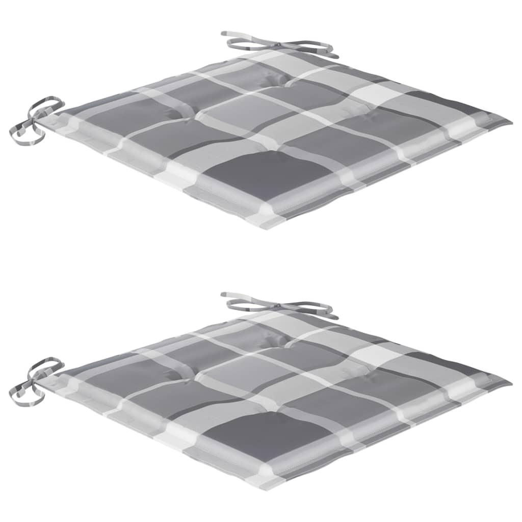 vidaXL 3 Piece Bistro Set Grey Check Pattern Cushions Solid Teak Wood