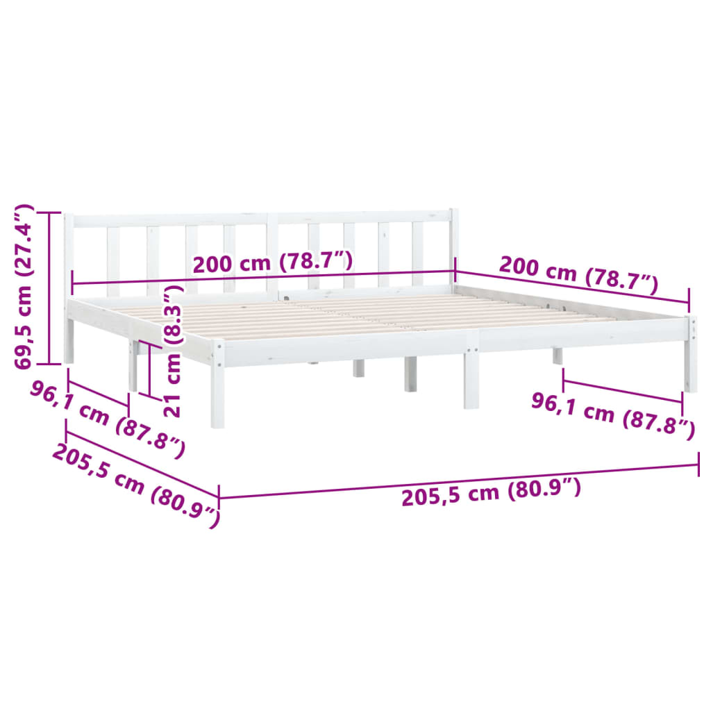 vidaXL Bed Frame without Mattress White Solid Wood 200x200 cm