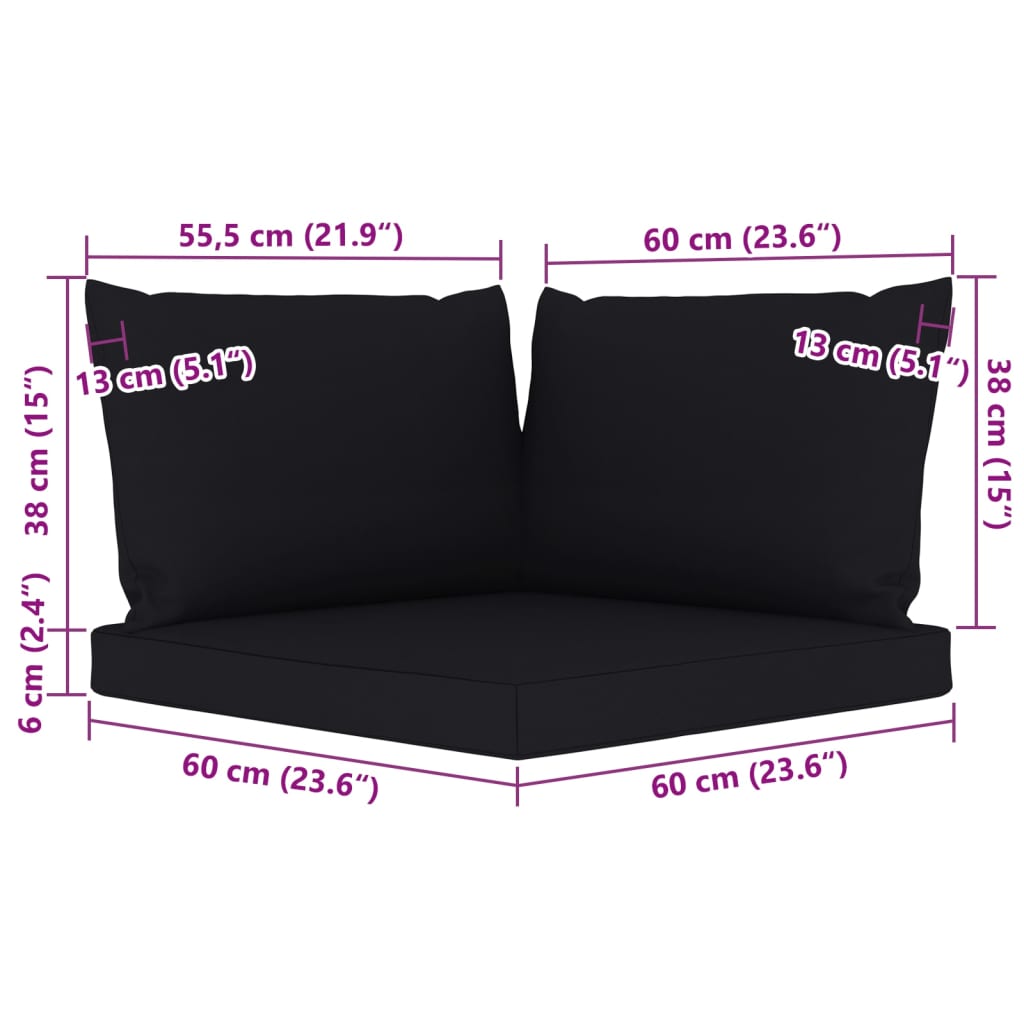 vidaXL Garden 2-Seater Pallet Sofa with Black Cushions Pinewood