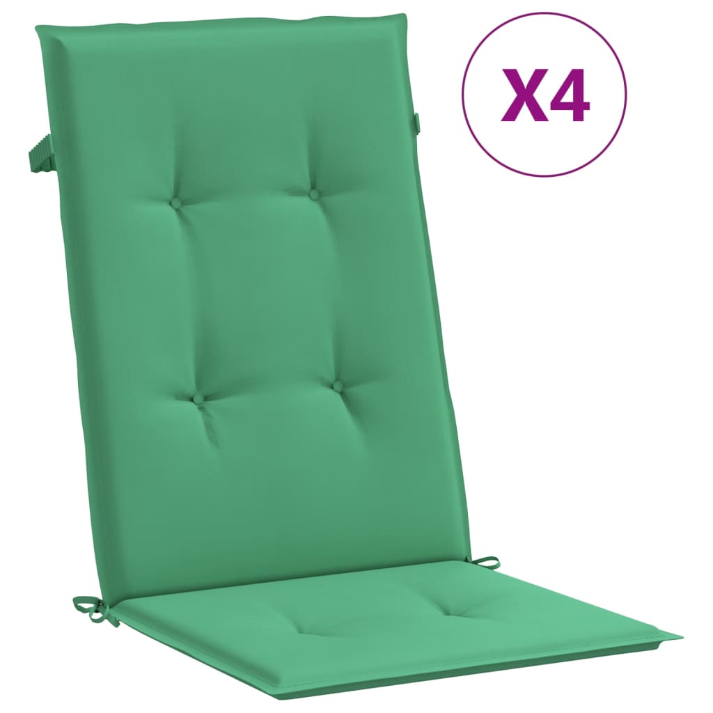 vidaXL Garden Highback Chair Cushions 4 pcs Green 120x50x3 cm Fabric