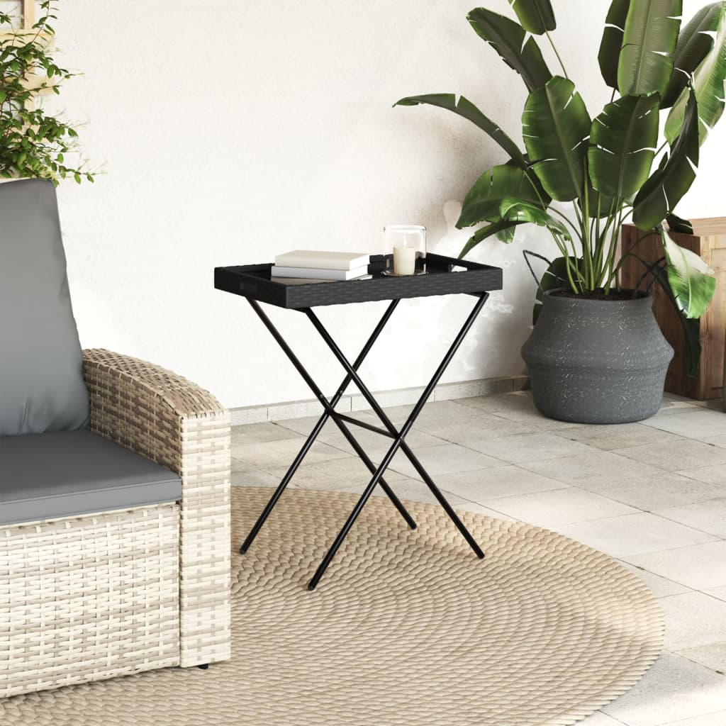 vidaXL Folding Tray Table Black 65x40x75 cm Poly Rattan