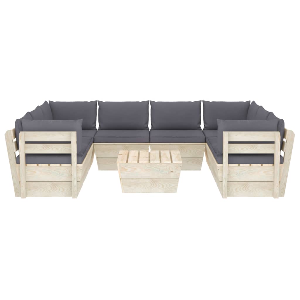 vidaXL 9 Piece Garden Pallet Lounge Set with Cushions Spruce Wood