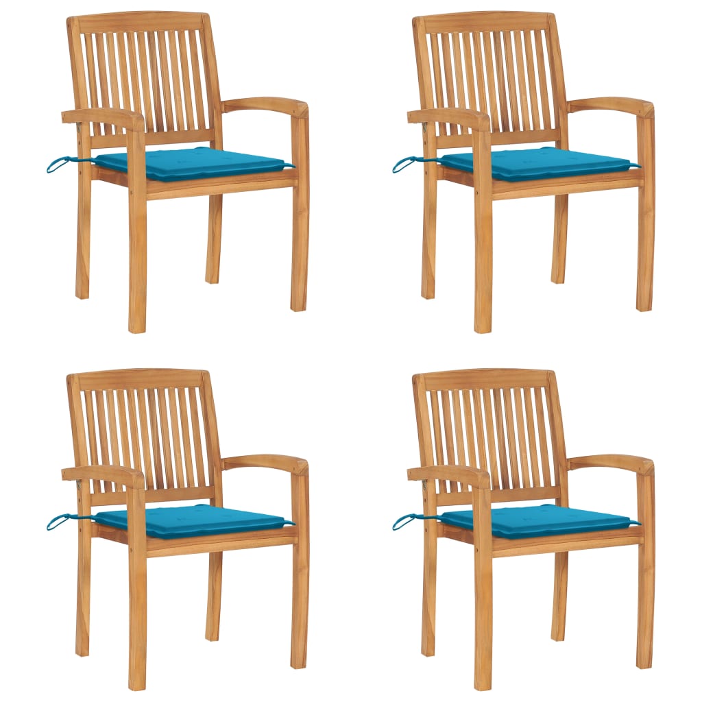 vidaXL Stacking Garden Chairs with Cushions 4 pcs Solid Teak Wood