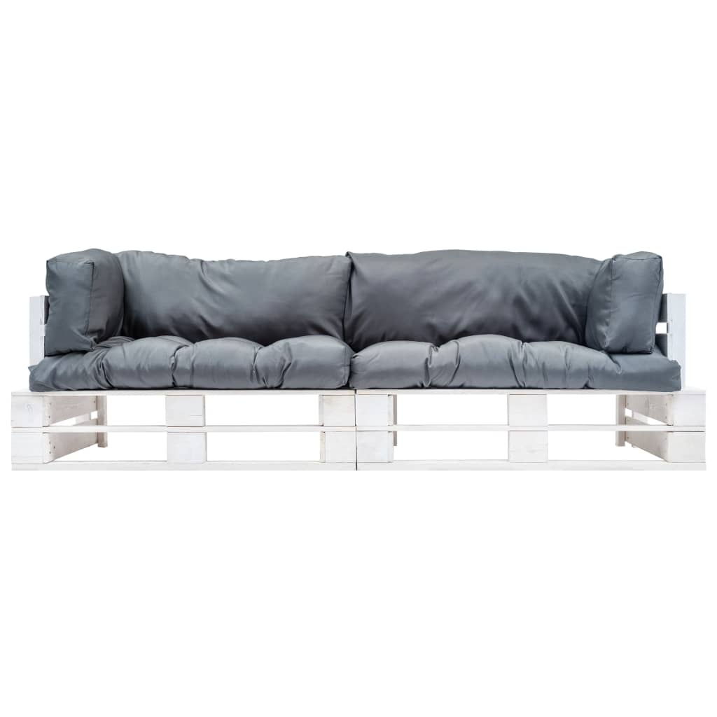 vidaXL 2 Piece Garden Pallet Sofa Set with Grey Cushions Pinewood