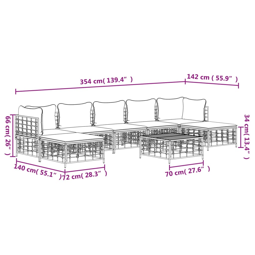 vidaXL 8 Piece Garden Lounge Set with Cushions Anthracite Poly Rattan