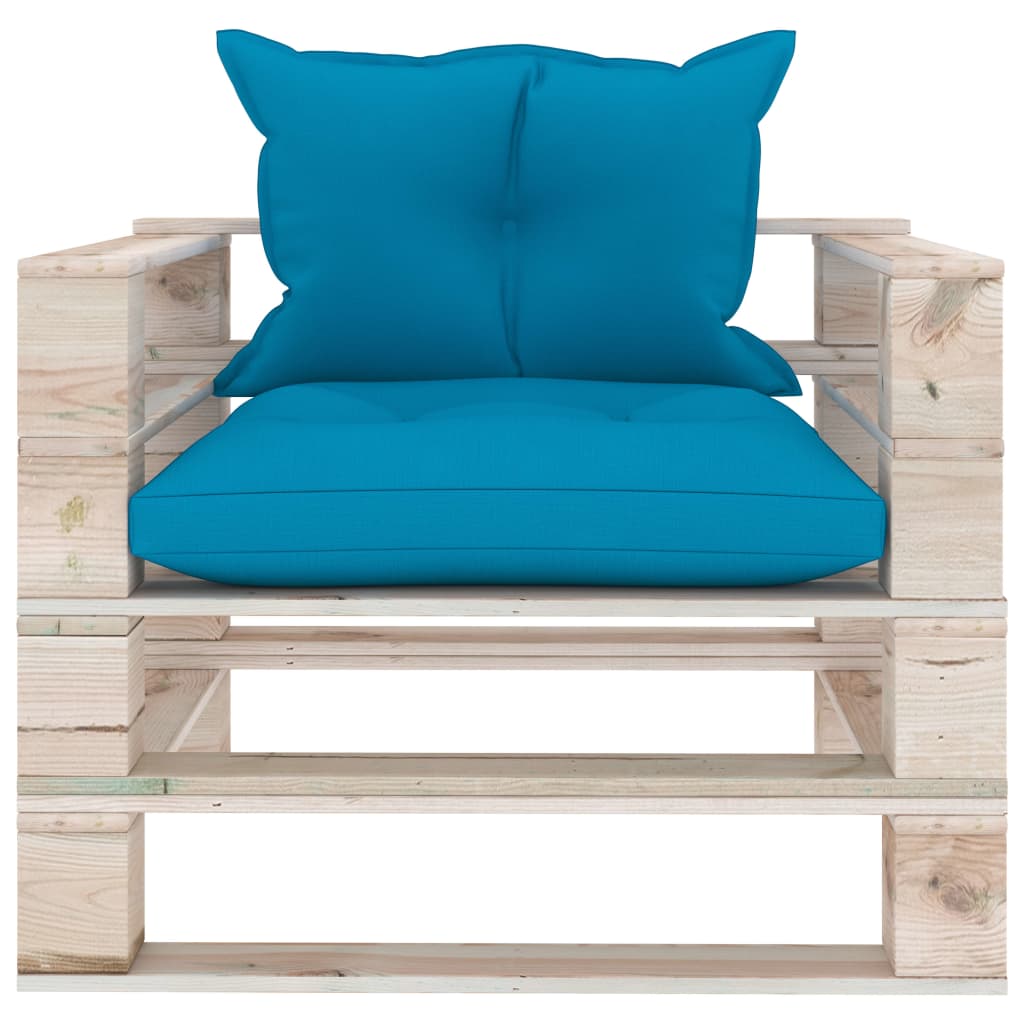 vidaXL Garden Pallet Sofa with Blue Cushions Pinewood