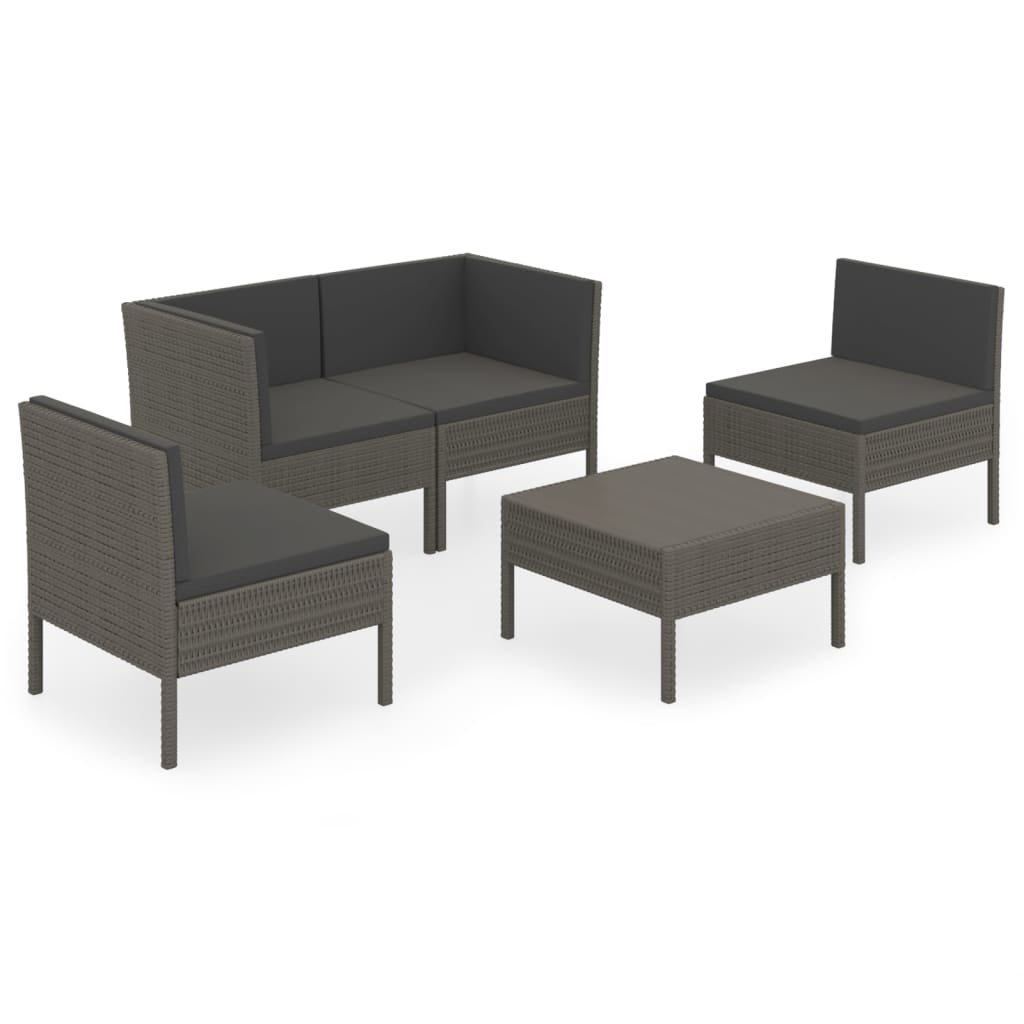 vidaXL 5 Piece Garden Lounge Set with Cushions Poly Rattan Grey