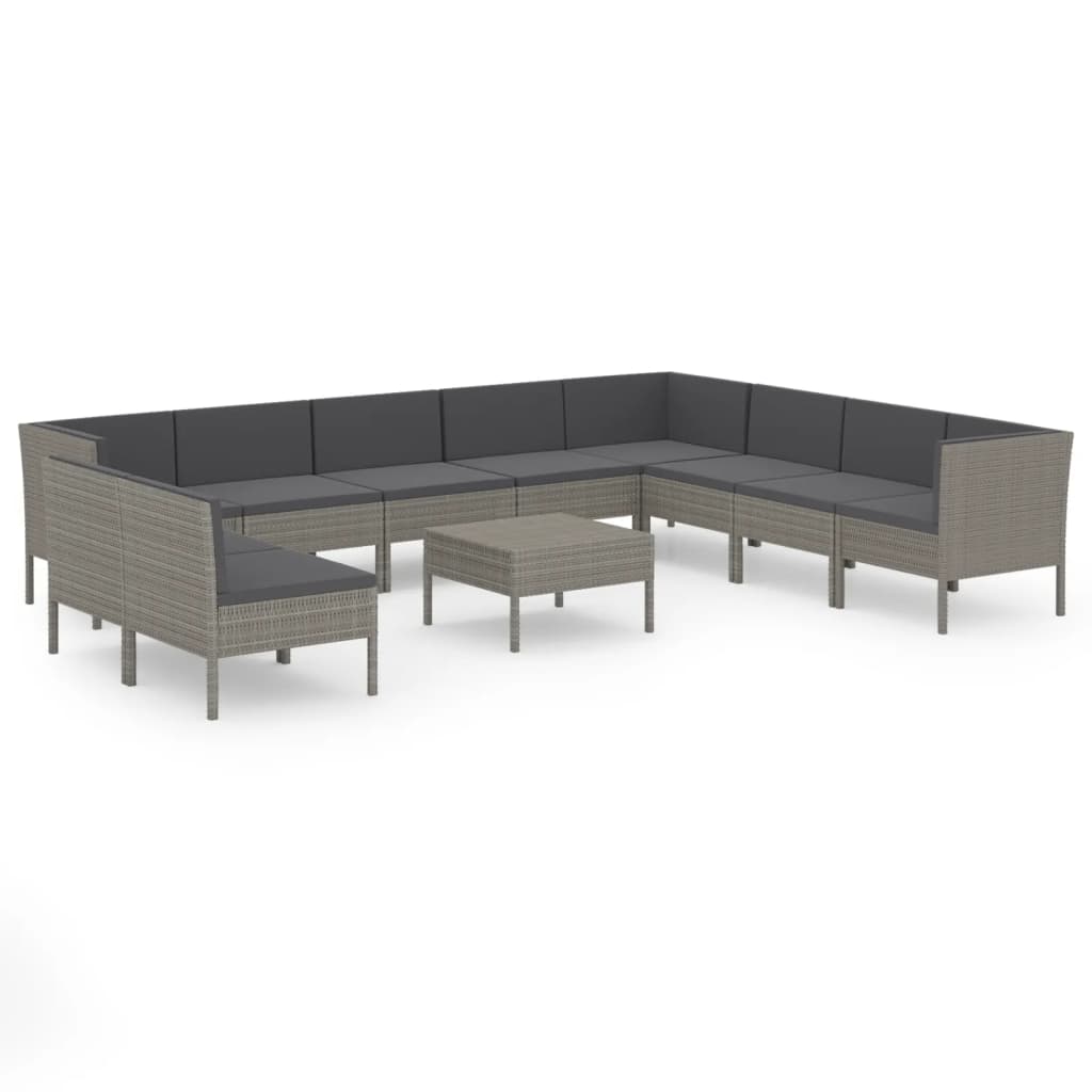 vidaXL 11 Piece Garden Lounge Set with Cushions Poly Rattan Grey