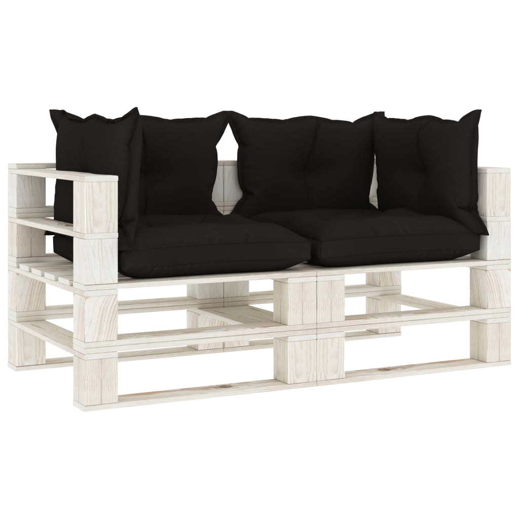 vidaXL Garden Pallet Sofa 2-Seater with Black Cushions Wood