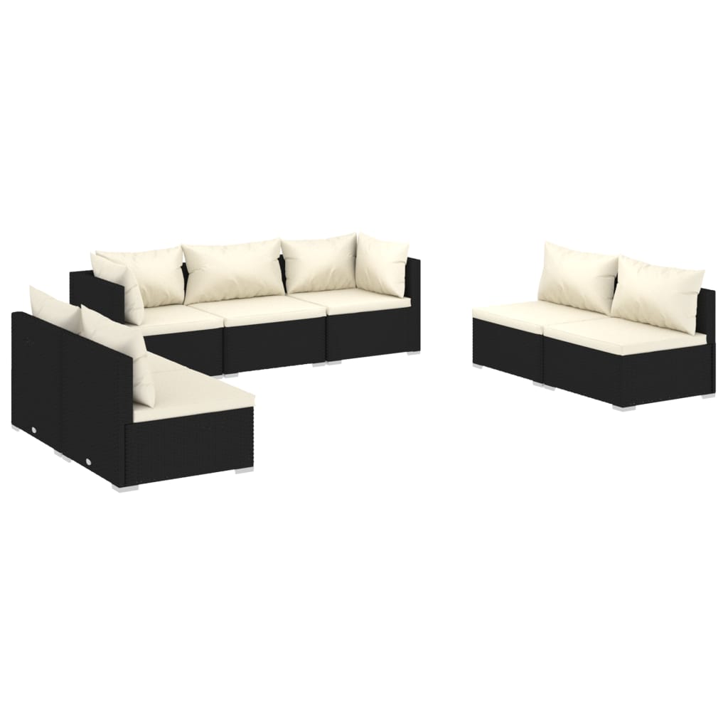 vidaXL 7 Piece Garden Lounge Set with Cushions Poly Rattan Black