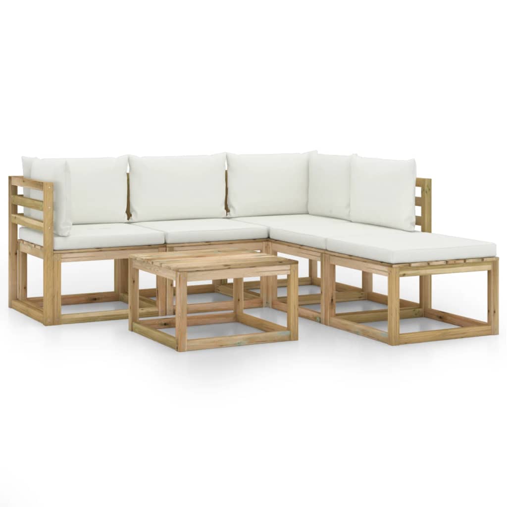 vidaXL 6 Piece Garden Lounge Set with Cream Cushions