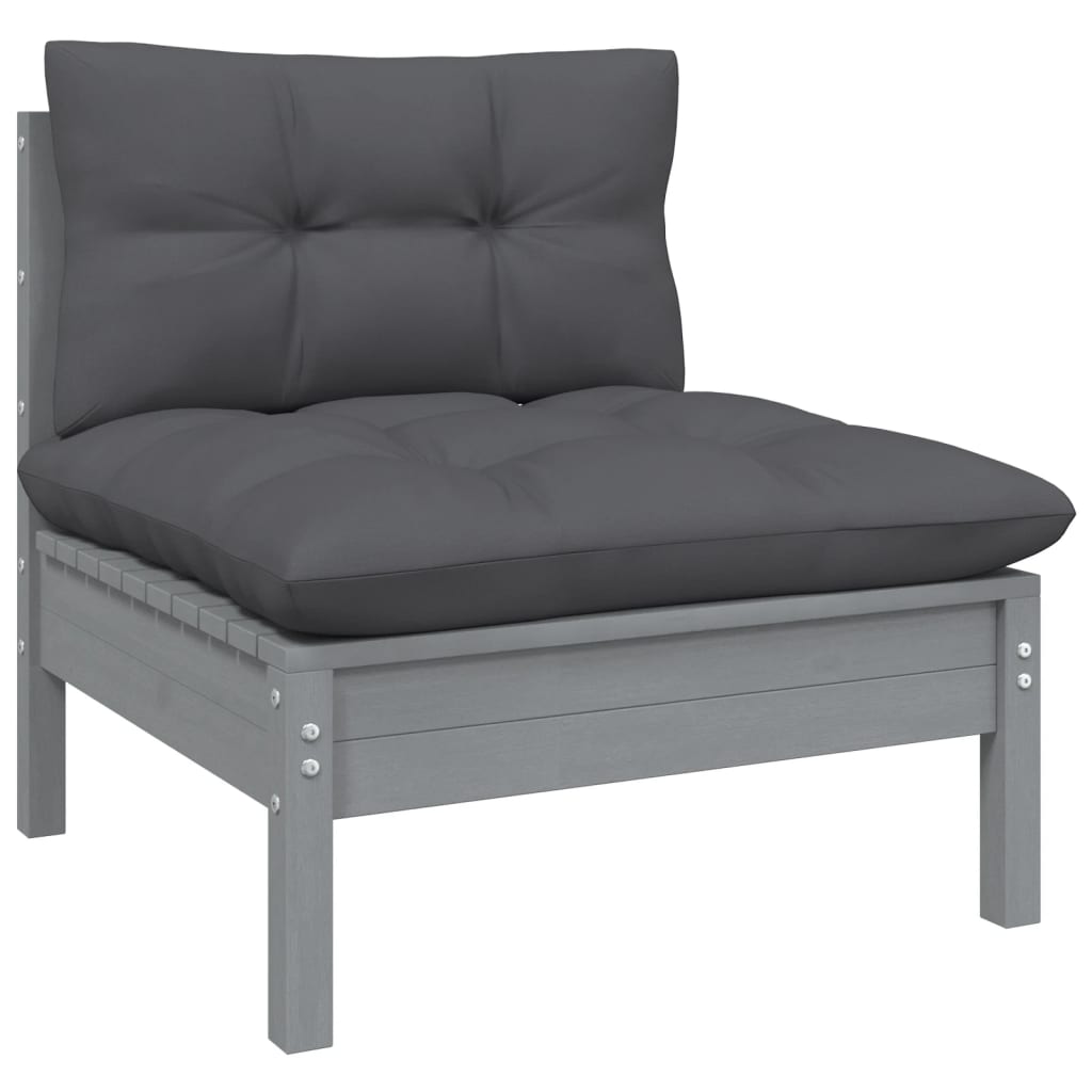 vidaXL 11 Piece Garden Lounge Set with Cushions Grey Pinewood