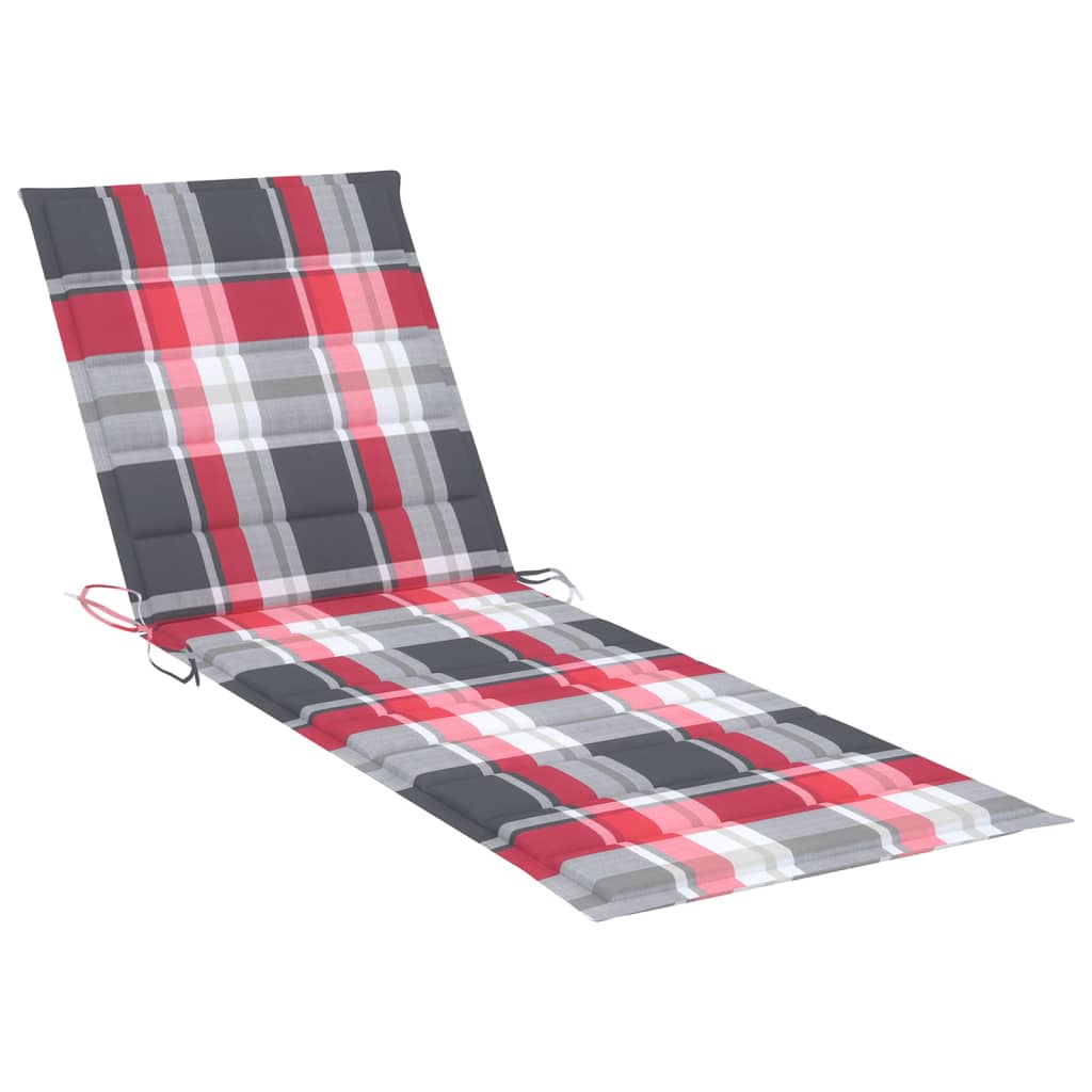 vidaXL Sun Lounger & Red Check Pattern Cushion Impregnated Pinewood