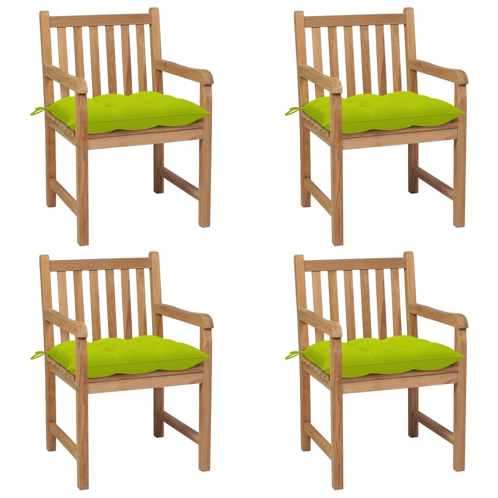 vidaXL Garden Chairs 4 pcs with Bright Green Cushions Solid Teak Wood