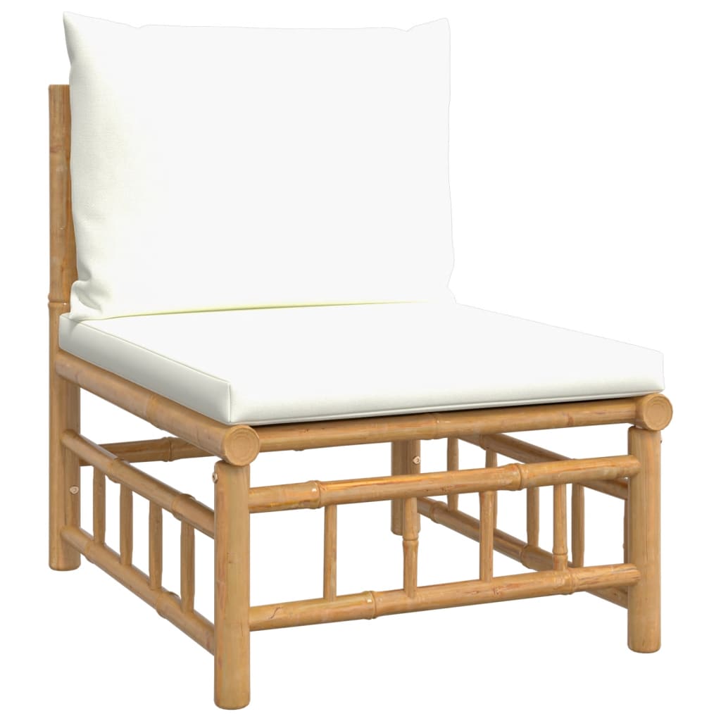 vidaXL 2 Piece Garden Lounge Set with Cream White Cushions Bamboo