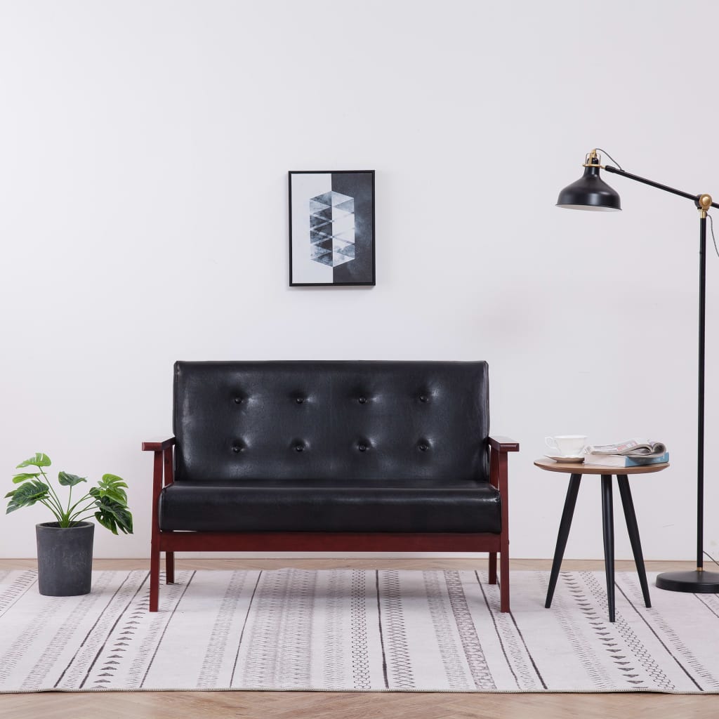 vidaXL 2-Seater Sofa Black Faux Leather