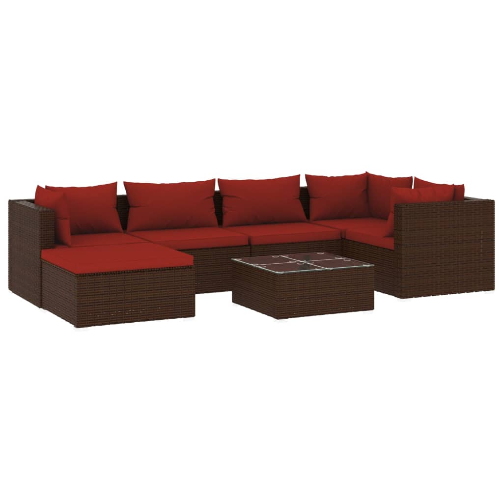 vidaXL 7 Piece Garden Lounge Set with Cushions Poly Rattan Brown