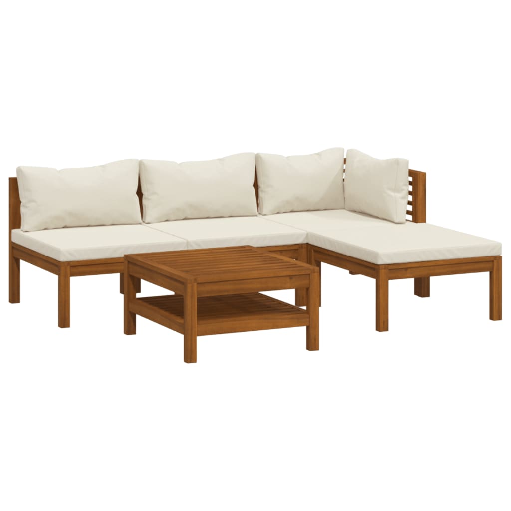 vidaXL 5 Piece Garden Lounge Set with Cream Cushion Solid Acacia Wood