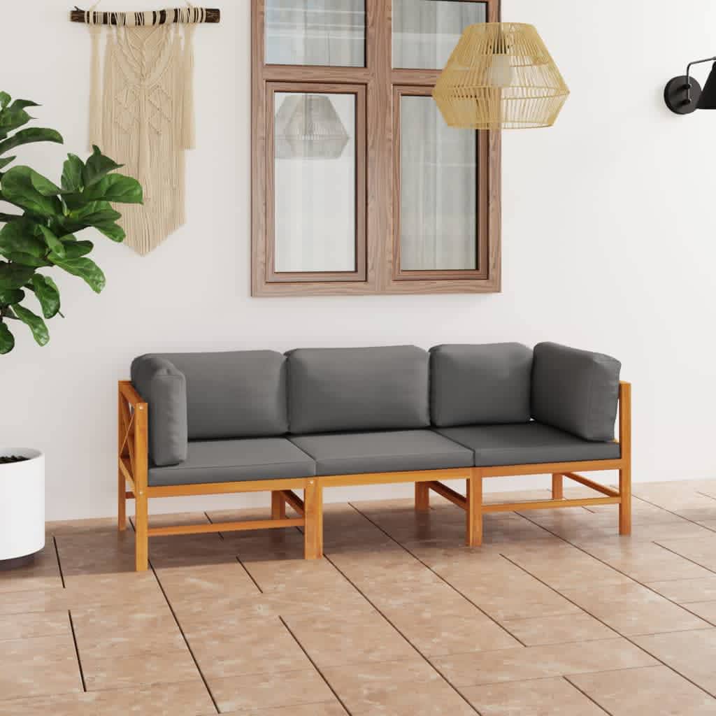 vidaXL 3-Seater Garden Sofa with Grey Cushions Solid Teak Wood