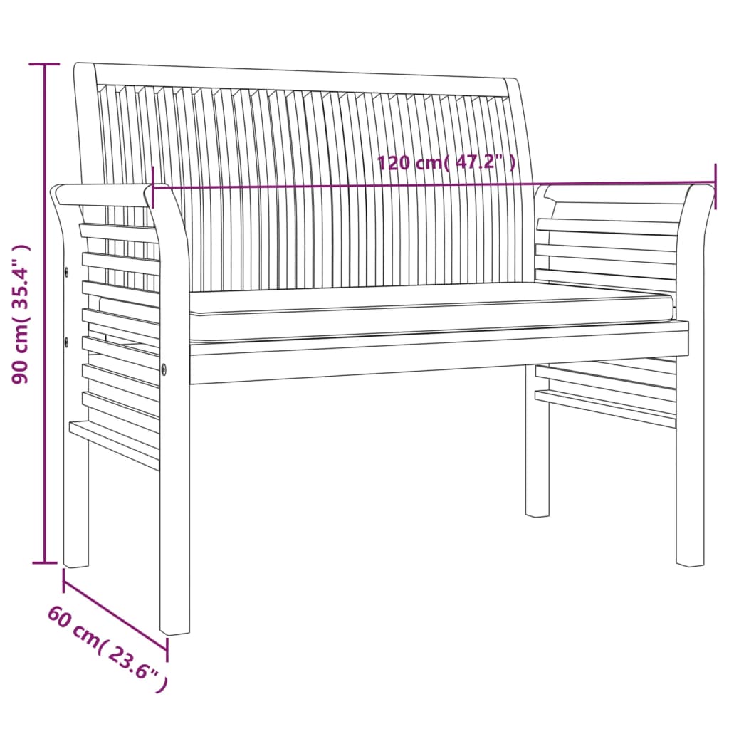 vidaXL 3 Piece Outdoor Dining Set with Cushions Solid Wood Acacia