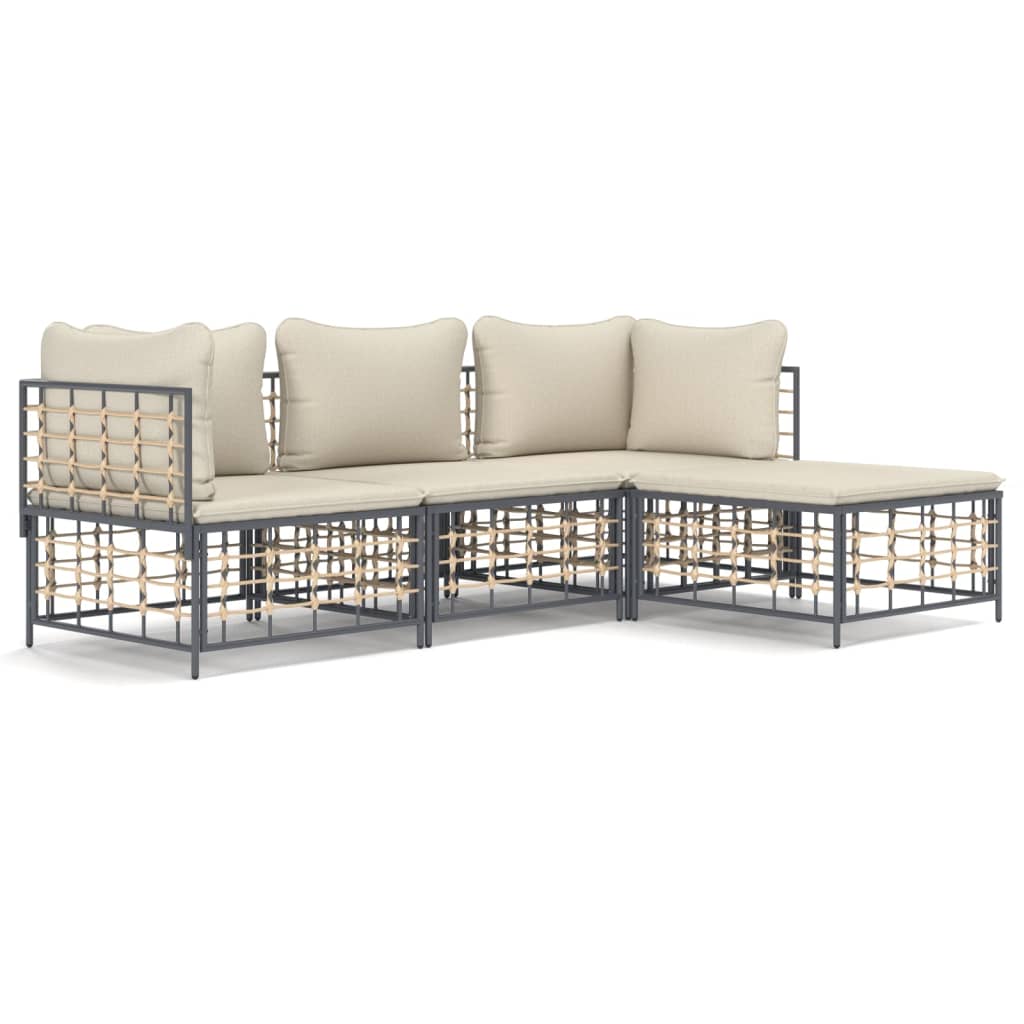 vidaXL 4 Piece Garden Lounge Set with Cushions Anthracite Poly Rattan