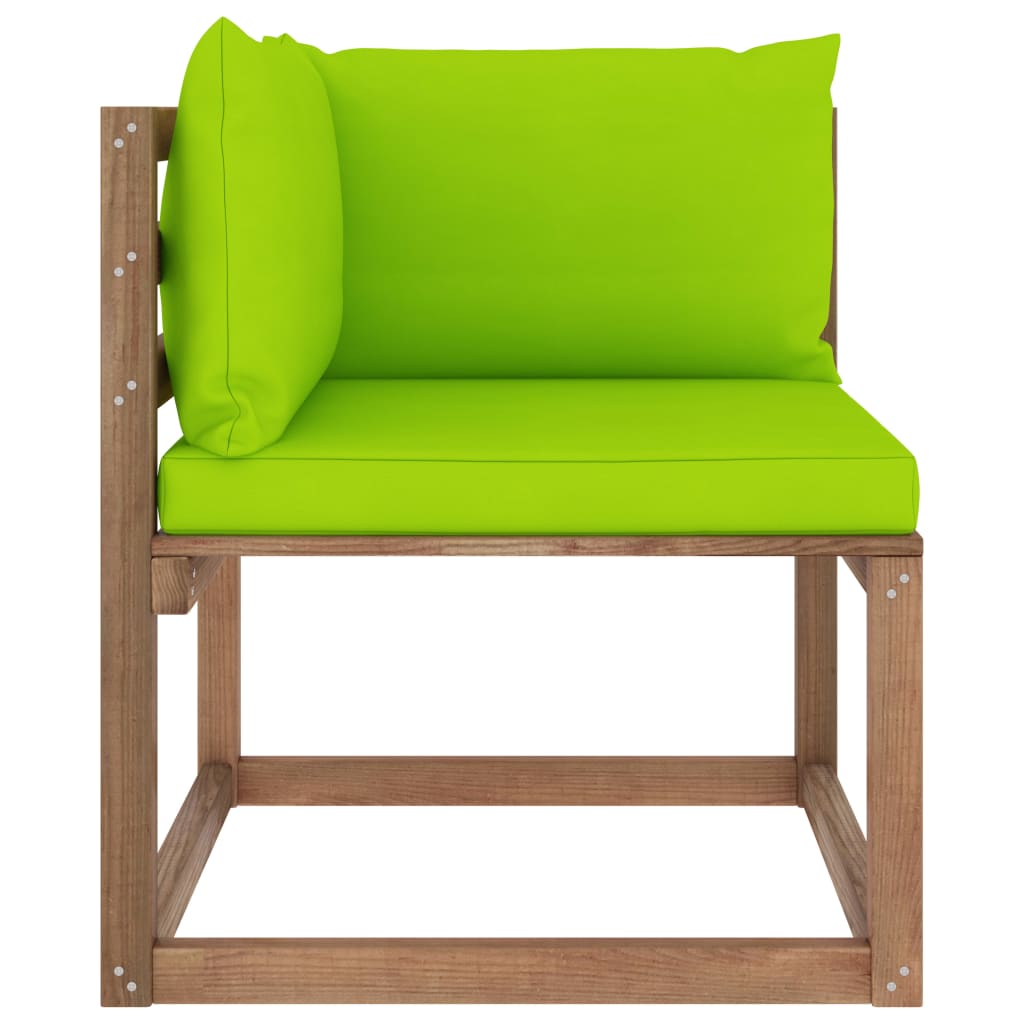 vidaXL Garden Pallet Corner Sofa with Bright Green Cushions