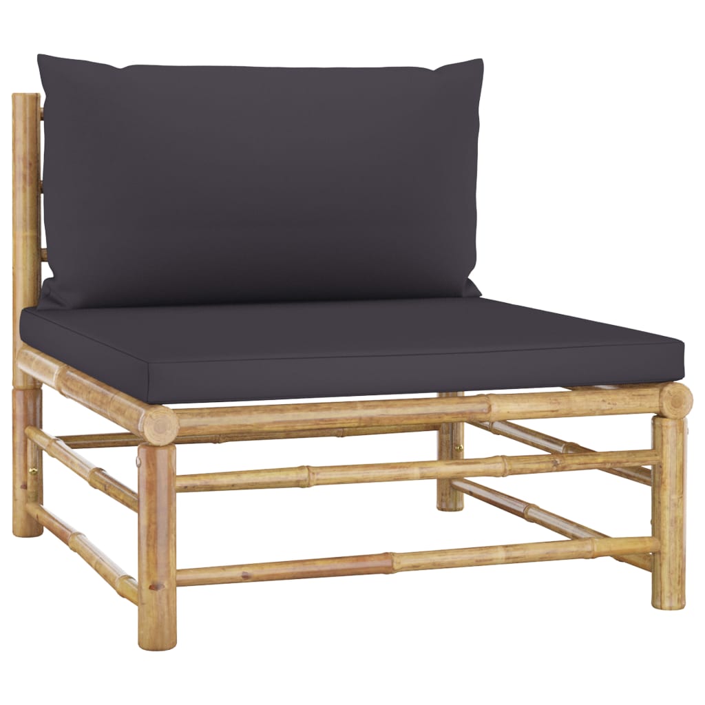 vidaXL 4 Piece Garden Lounge Set with Dark Grey Cushions Bamboo