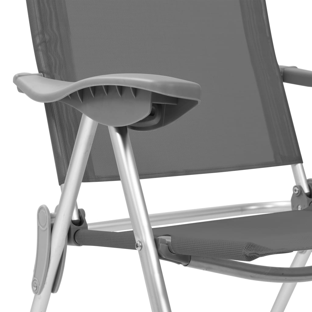 vidaXL Folding Camping Chairs 2 pcs Grey Aluminium