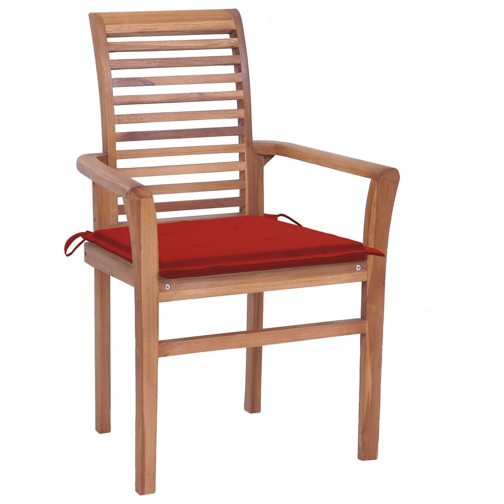 vidaXL Dining Chairs 6 pcs with Red Cushions Solid Teak Wood