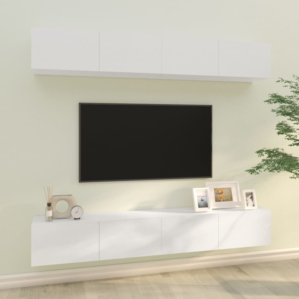 vidaXL Wall TV Cabinets 4 pcs High Gloss White 100x30x30 cm