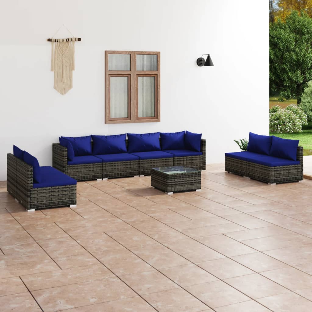 vidaXL 9 Piece Garden Lounge Set with Cushions Poly Rattan Grey