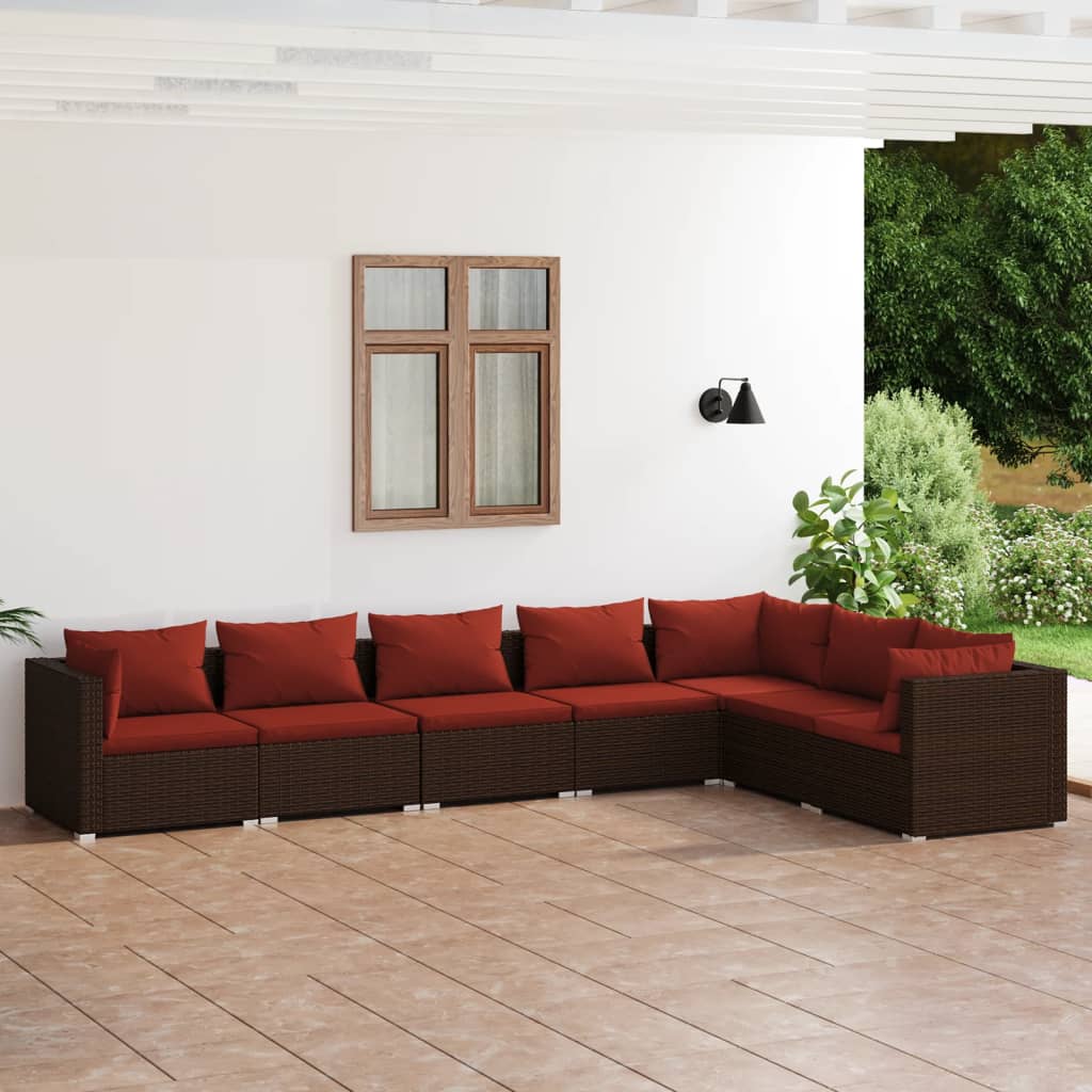 vidaXL 7 Piece Garden Lounge Set with Cushions Poly Rattan Brown