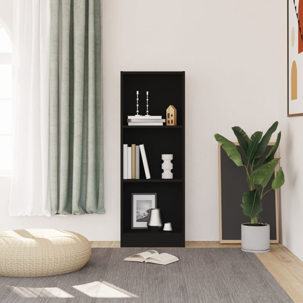 vidaXL 3-Tier Book Cabinet Black 40x24x109 cm Engineered Wood