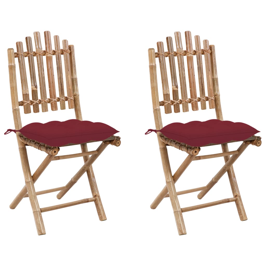 vidaXL Folding Garden Chairs 2 pcs with Cushions Bamboo