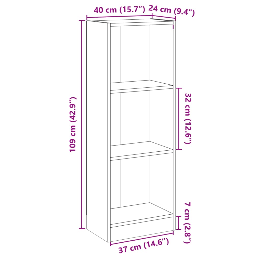 vidaXL 3-Tier Book Cabinet Black 40x24x108 cm Engineered Wood