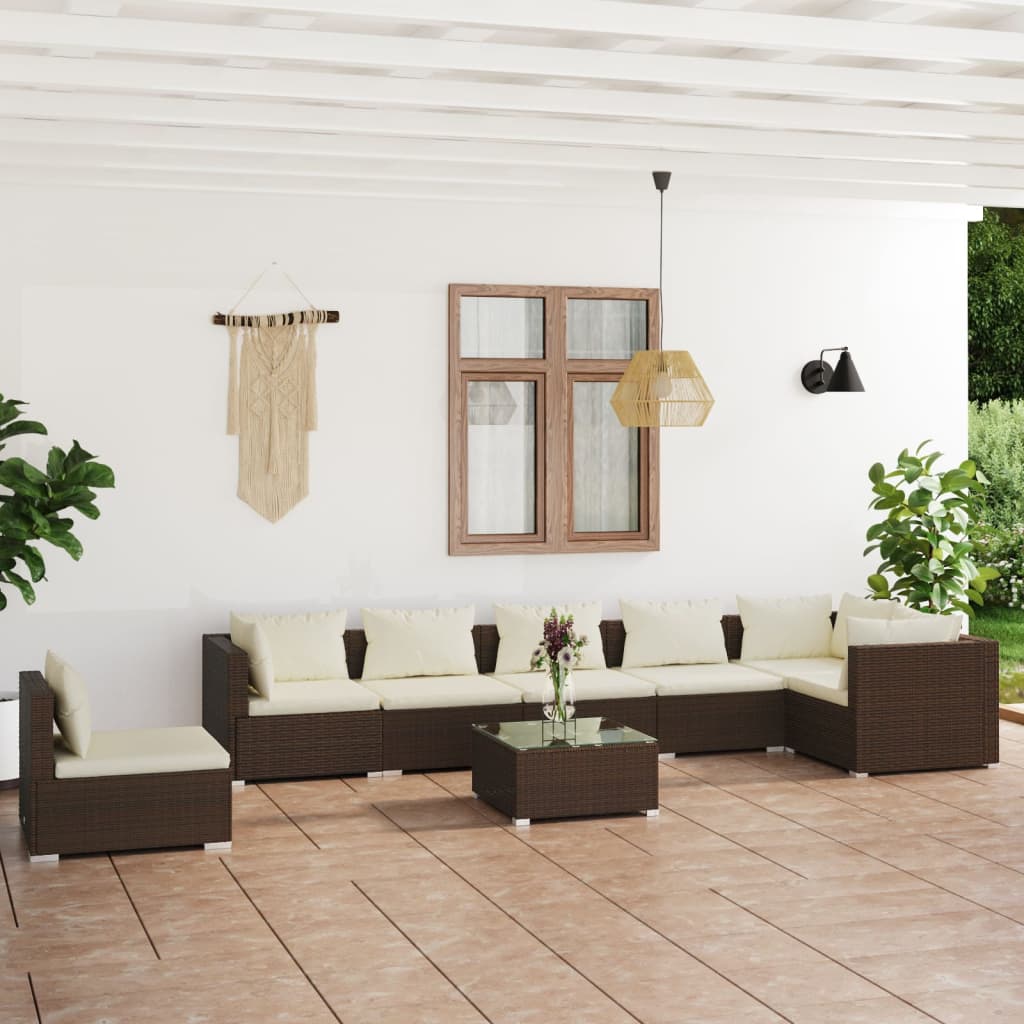 vidaXL 8 Piece Garden Lounge Set with Cushions Poly Rattan Brown