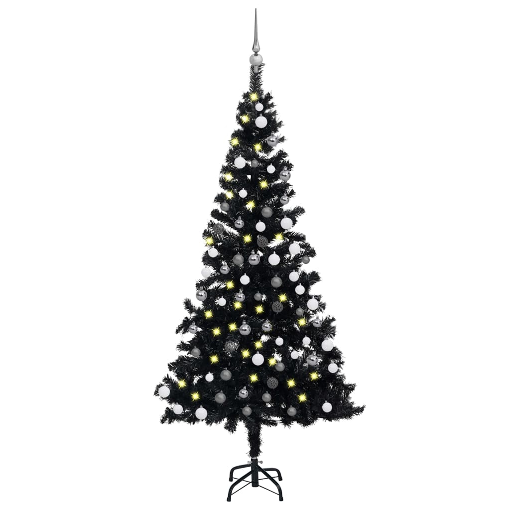 vidaXL Artificial Pre-lit Christmas Tree with Ball Set Black 180 cm PVC