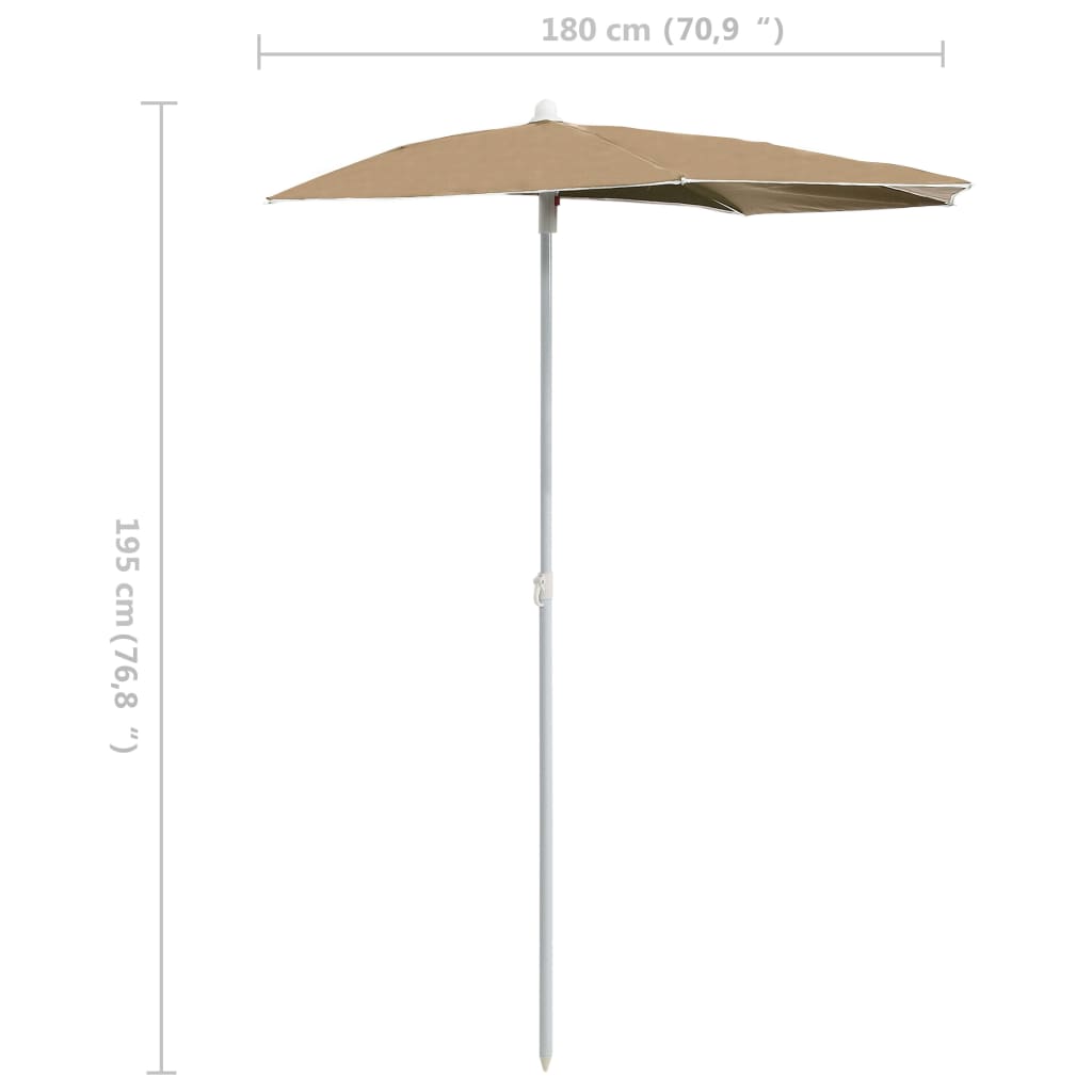 vidaXL Garden Half Parasol with Pole 180x90 cm Taupe