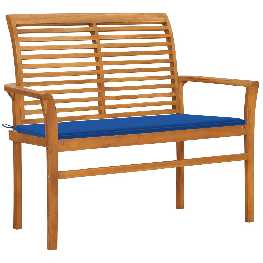 vidaXL Garden Bench with Royal Blue Cushion 112 cm Solid Teak Wood