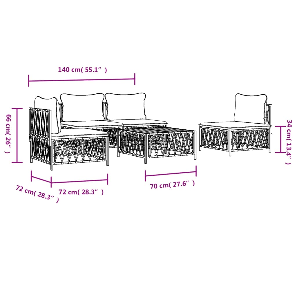 vidaXL 5 Piece Garden Lounge Set with Cushions Anthracite Steel