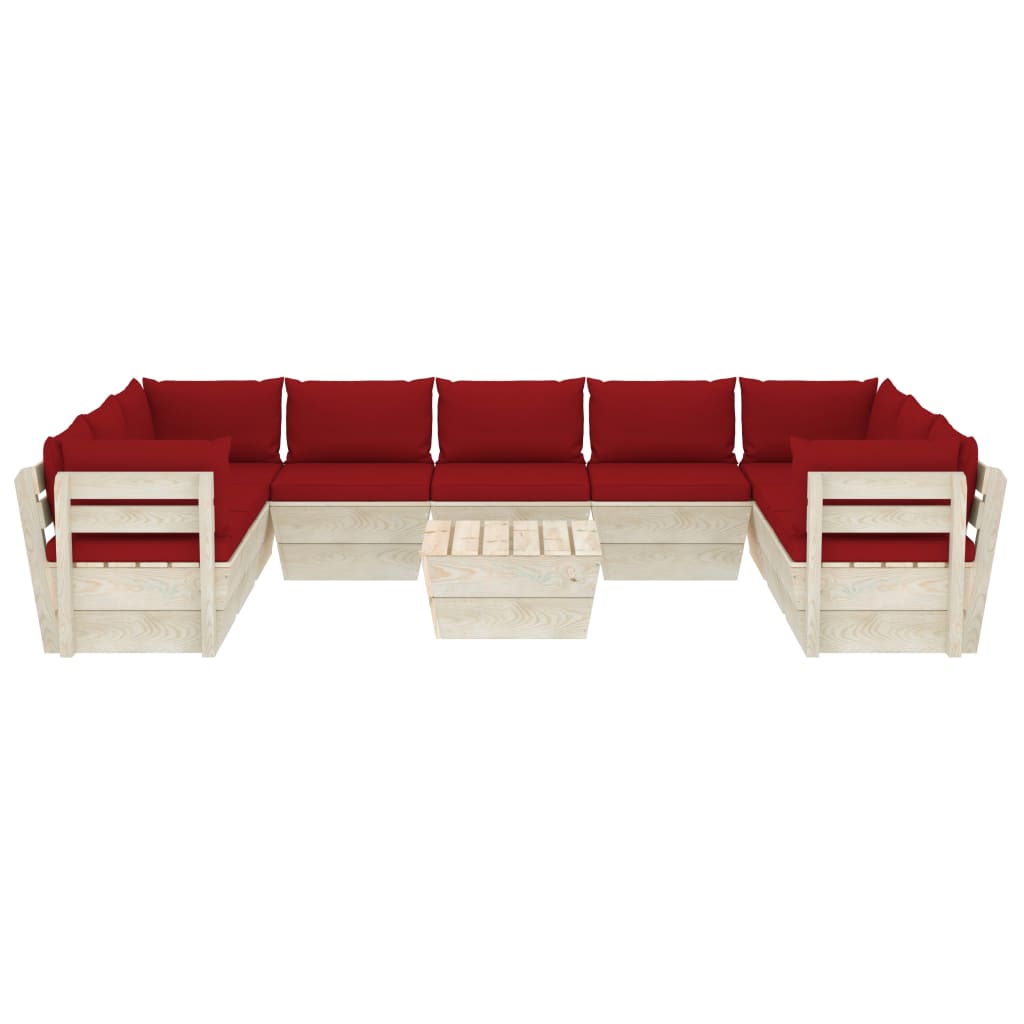 vidaXL 10 Piece Garden Pallet Lounge Set with Cushions Spruce Wood