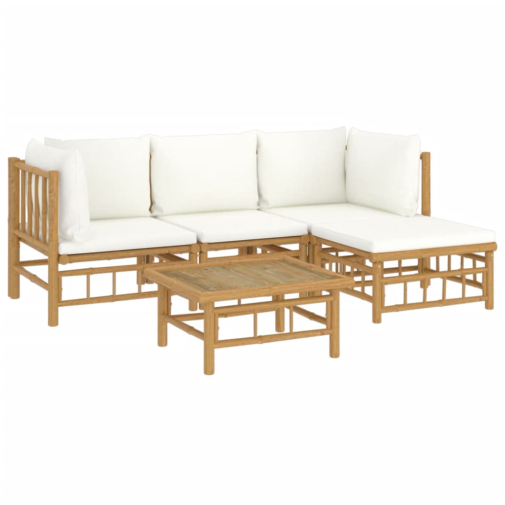 vidaXL 5 Piece Garden Lounge Set with Cream White Cushions Bamboo